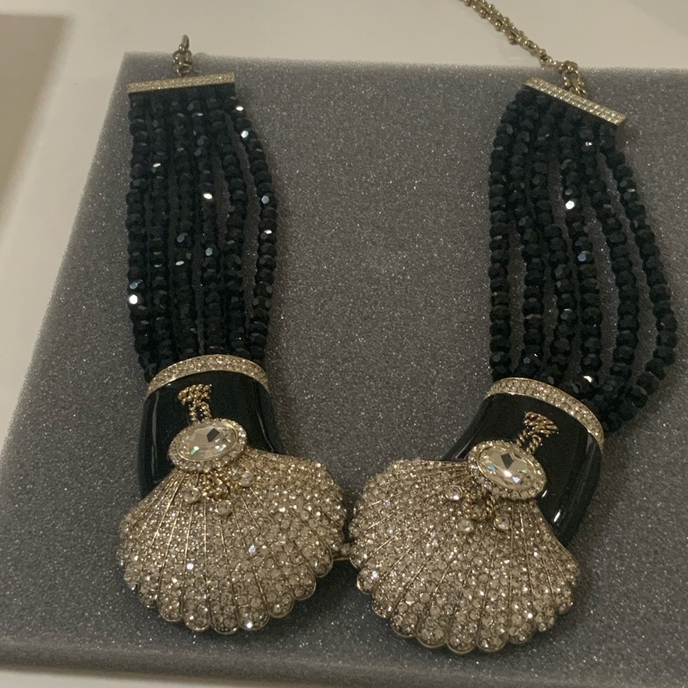 Black And Gold Crystal Shell Statement Necklace A… - image 2